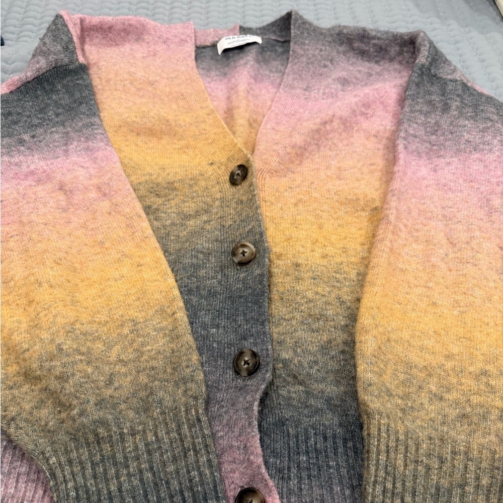 Old Navy Pink, Yellow, and Gray Cardigan